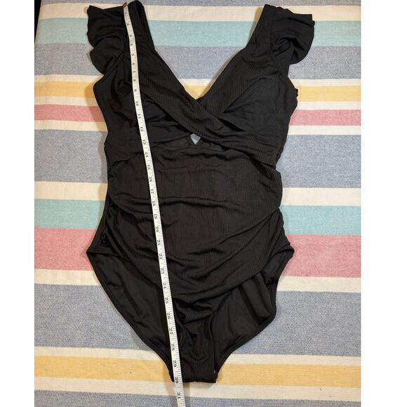 NWT B2Prity Black Ribbed Ruffle One-Piece Swimsuit – Size XL - Picture 5 of 8
